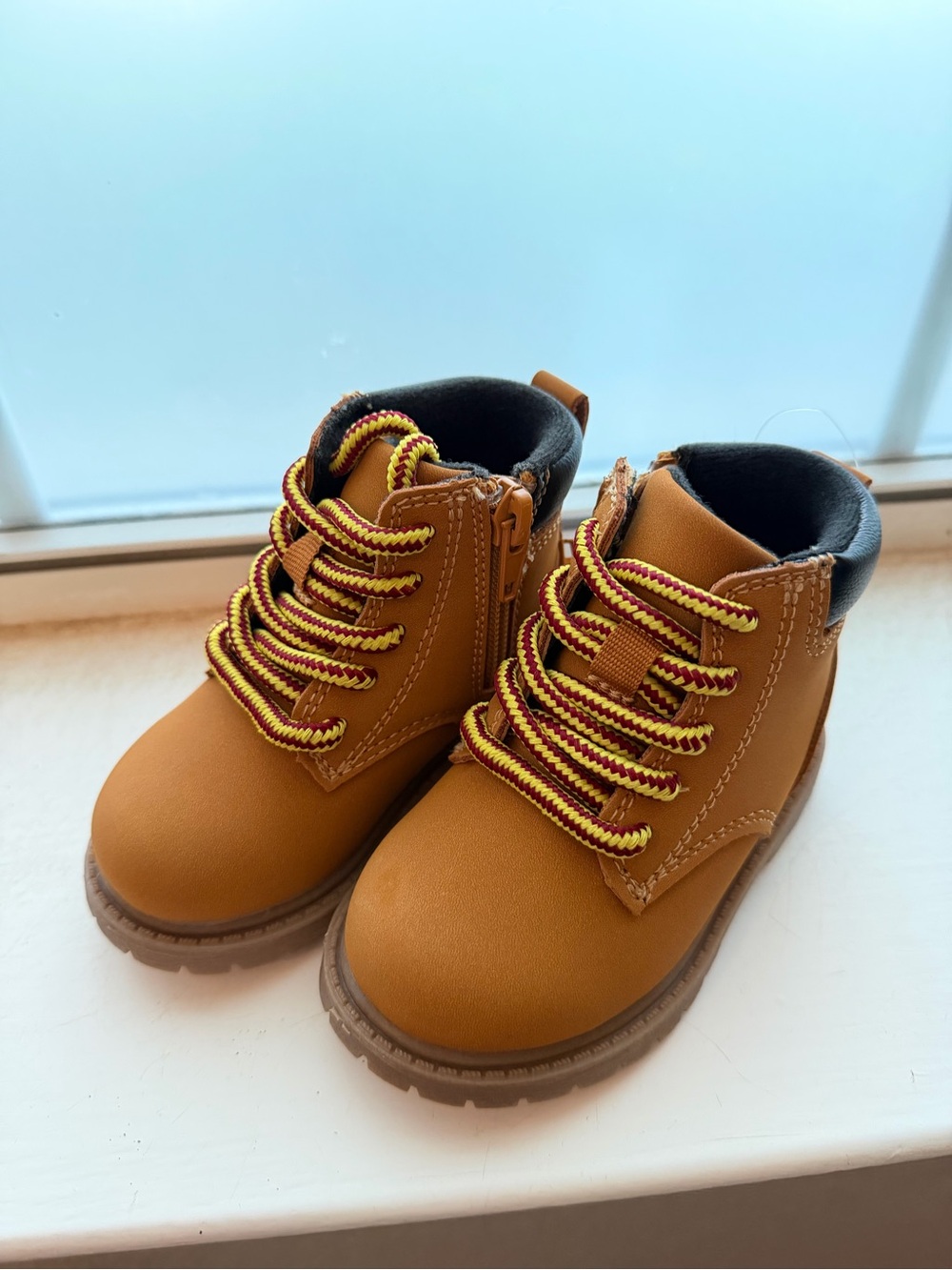Carter's Tan Lace-Up Kids Ankle Boots with Black Collar